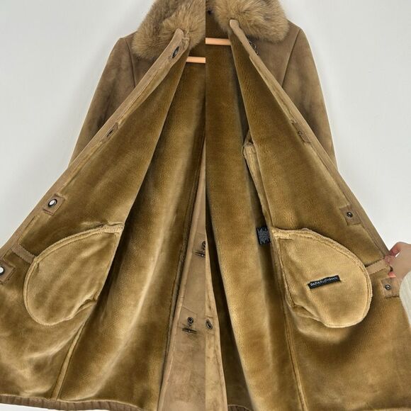 Vintage Brown Tan Dana Buchman Faux Fur Shearling Coat with Fur Collar - Picture 6 of 8